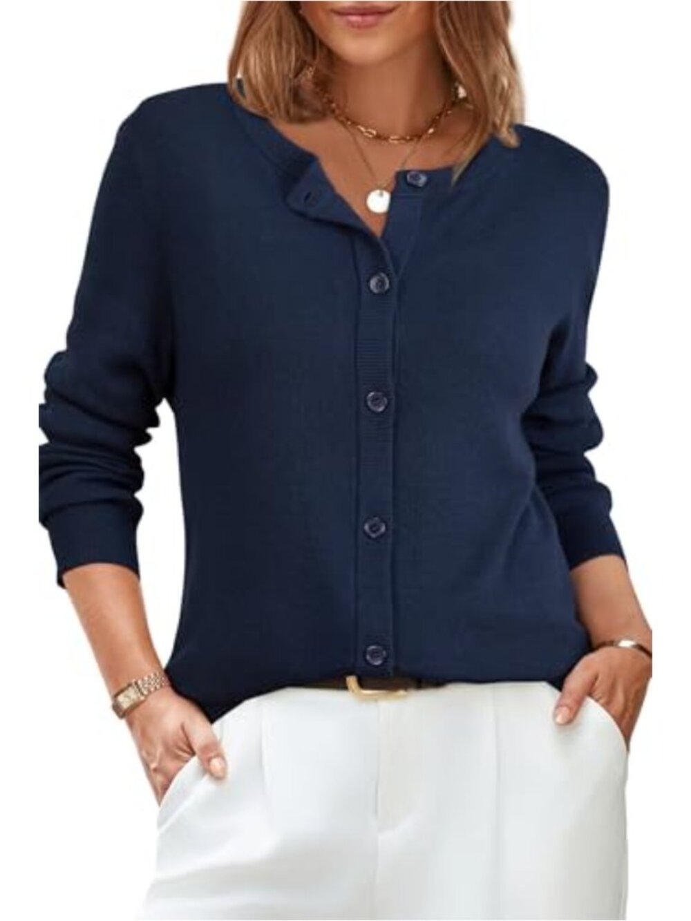 Wool Blend Cardigan Sweater | Button Down Long Sleeve Crew Neck Knit Top